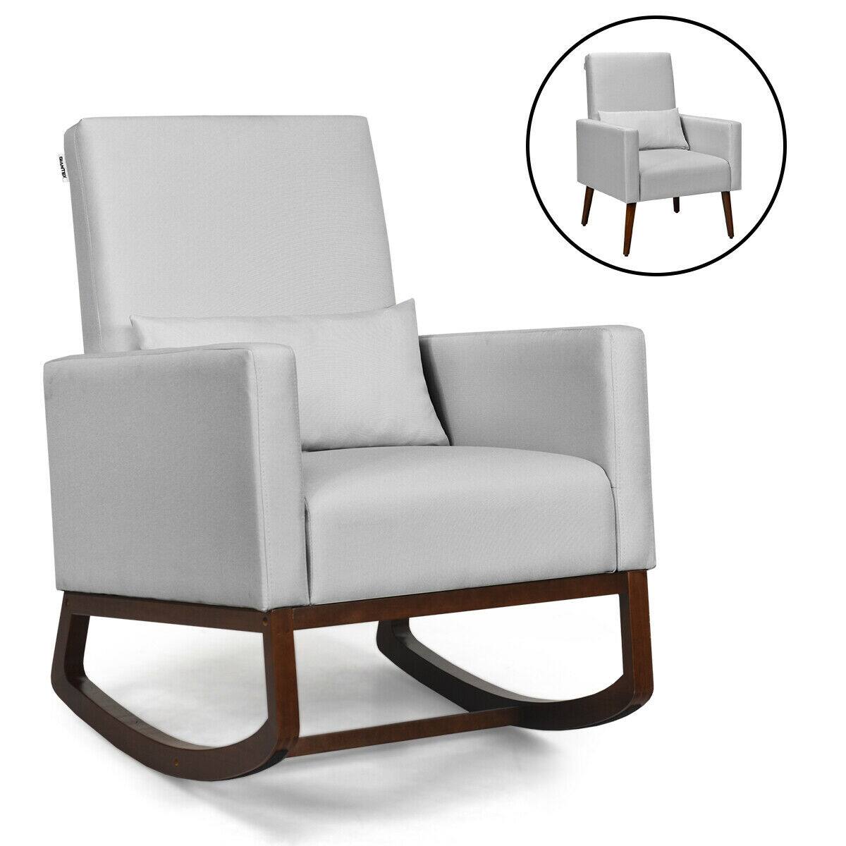 Front. WELLFOR - 2-in-1 Fabric Upholstered Rocking Chair with Pillow - Light Gray.