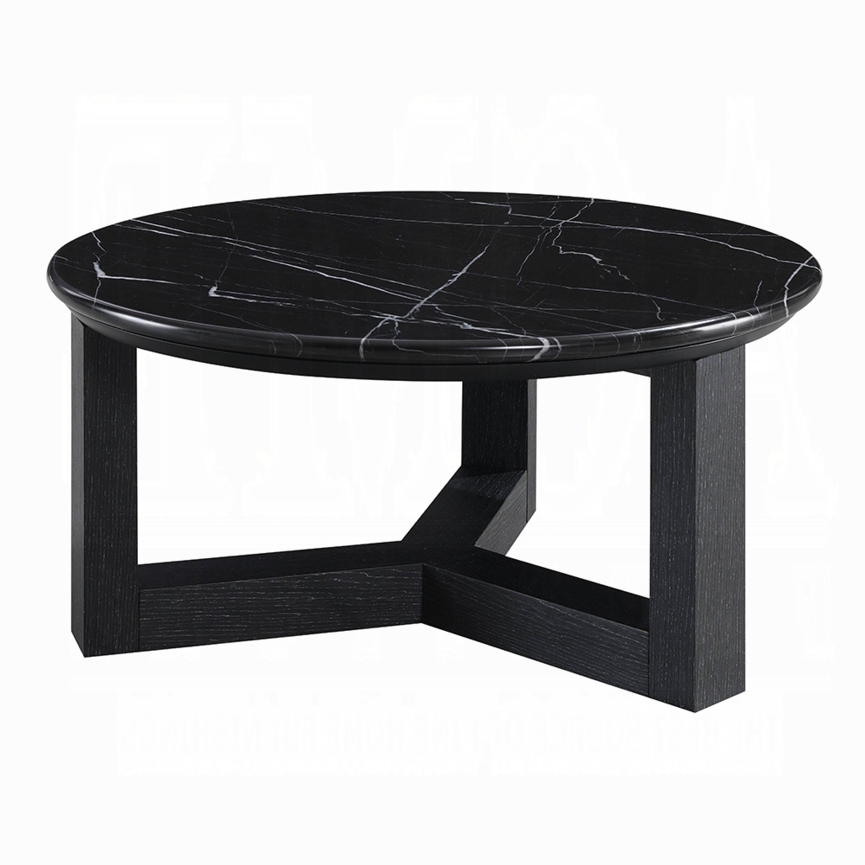 Alt View 2. Manhattan Lane - Kia Coffee Table, Round Marble Top and Three Leg Wood Base,32 Inch - Black.