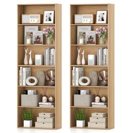 Gymax - Set of 2 70'' Tall 6-Tier Bookcase w/6 Open Shelves Anti-Toppling Kits Living Room Natural - Yellow