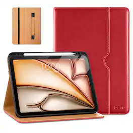 DTTO - Case for iPad Air 11-inch M2/M3 & Air 4th/5th Gen – Premium Leather Folio with Pencil Holder, Auto Sleep/Wake - Red