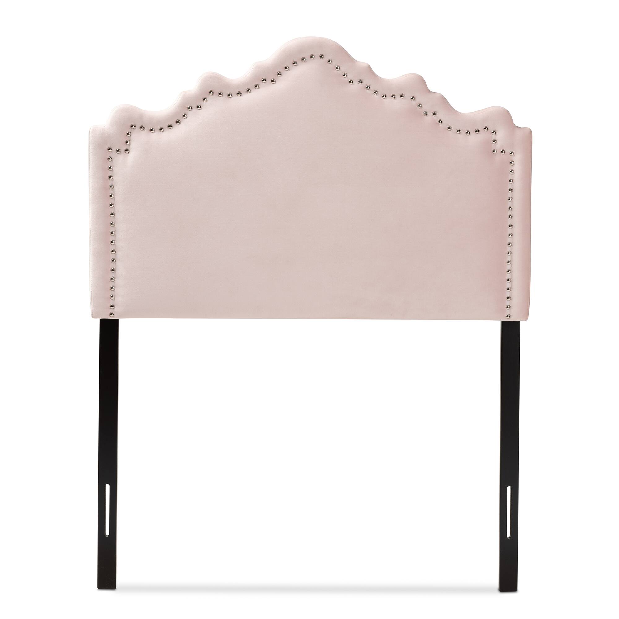 Angle. Baxton Studio - Nadeen Modern and Contemporary Velvet Fabric Upholstered Twin Size Headboard - Light Pink.