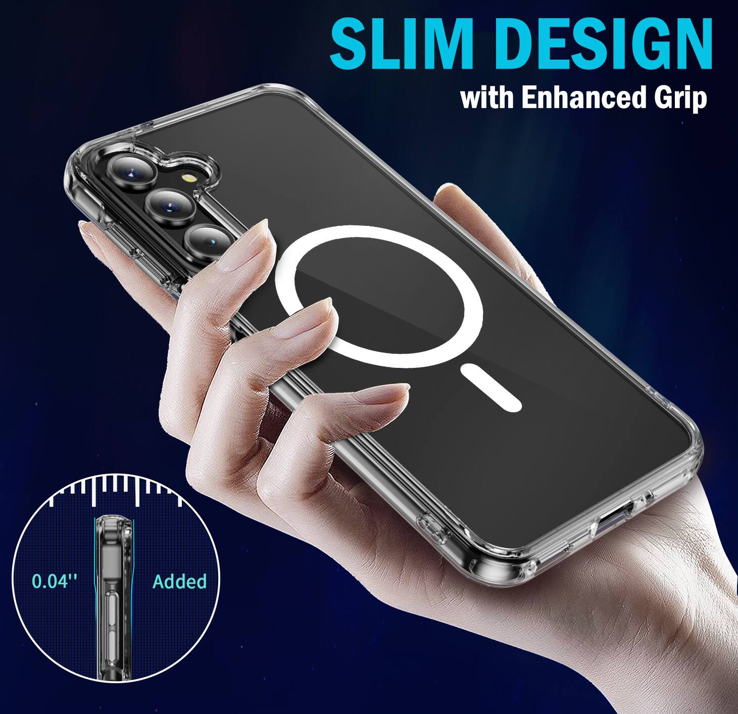 SLIM DESIGN with Enhanced Grip  
0.04" Added