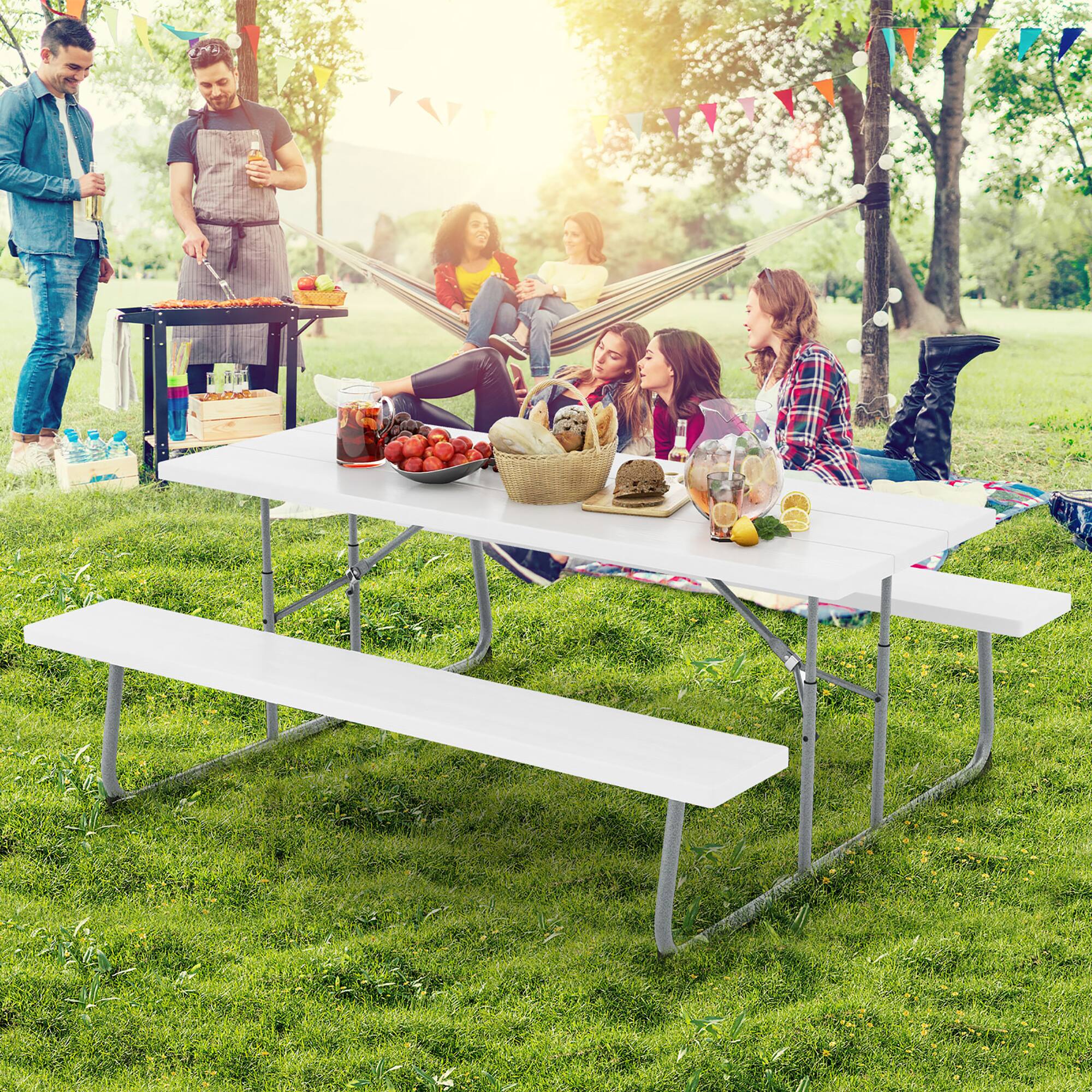 Alt View 3. Gymax - Gymax Folding Picnic Table w/ 2 Benches 6 FT Camping Table Set w/ All-Weather HDPE Tabletop White - White.