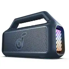 Front. Soundcore - by Anker Boom 2 IPX7 Waterproof Floatable 80W Bluetooth Speaker with Subwoofer, BassUp 2.0, & Custom RGB Light Effects - Blue.