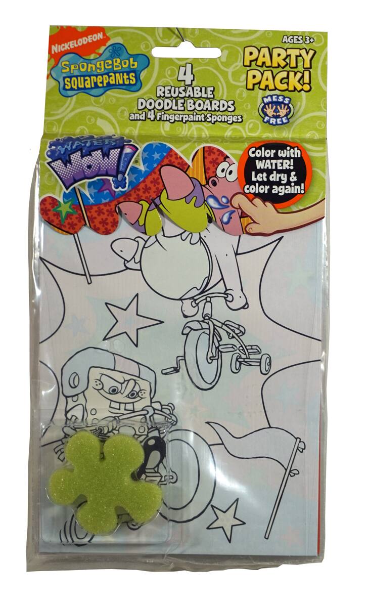 Red - Spongebob Squarepants Reusable Doodle Boards & Fingerpaint Sponges - Contains 4 Reuseable Doodle Boards - Multi