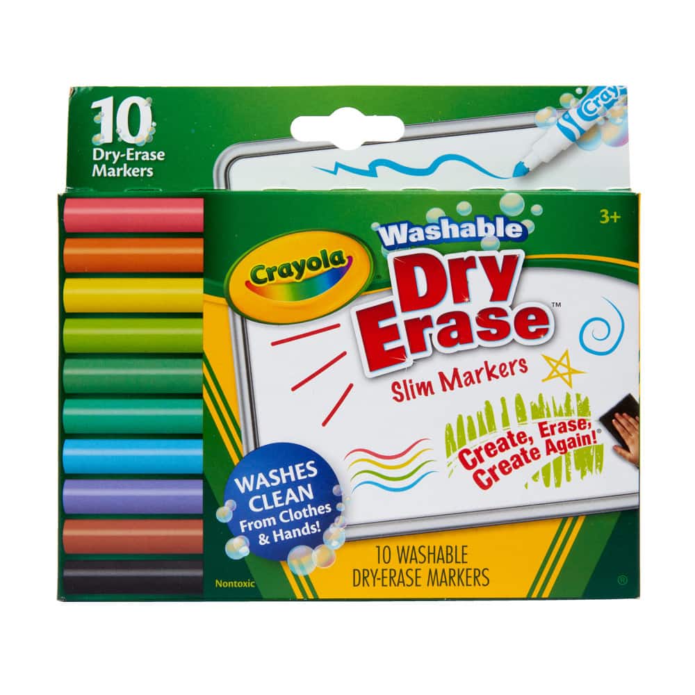 Crayola - Washable Slim Dry Erase Markers 10 Count - Assorted