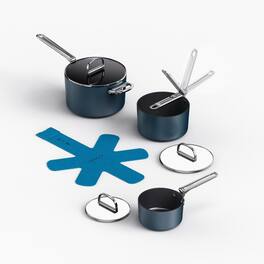 Joseph Joseph - Space Ceramic Non-stick 6-piece Saucepan Set with Folding Handles - Midnight Blue