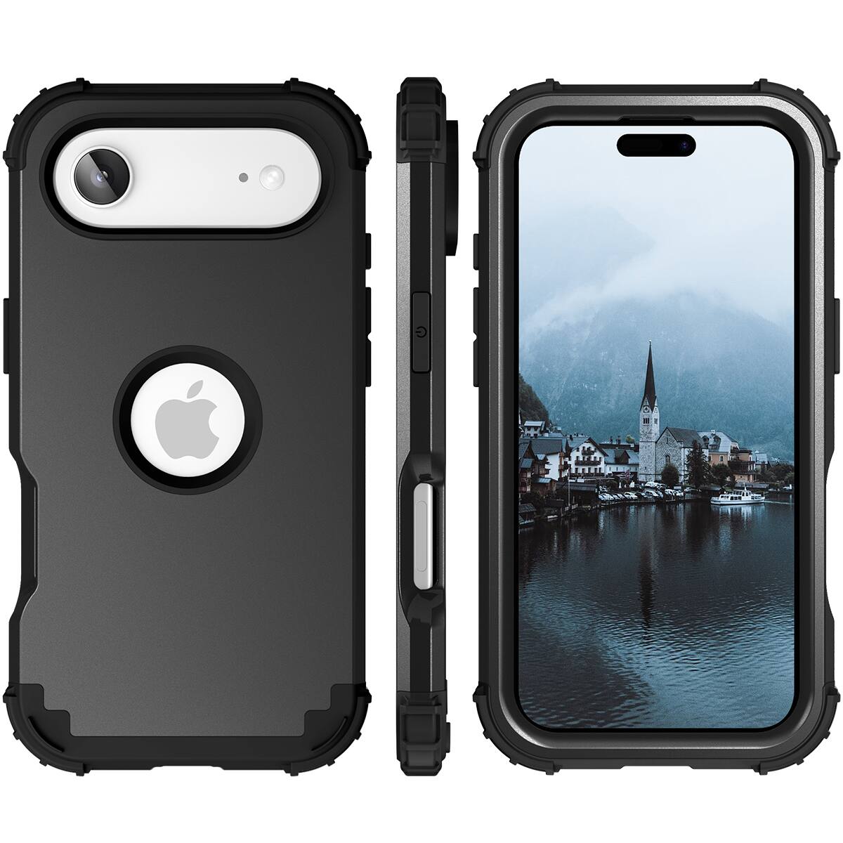 Alt View 3. Dteck - Rugged Case for Apple iPhone Air,Shockproof Soft Silicone Bumper Hard PC Back Cover,3-Layers Protective Shell - Black.