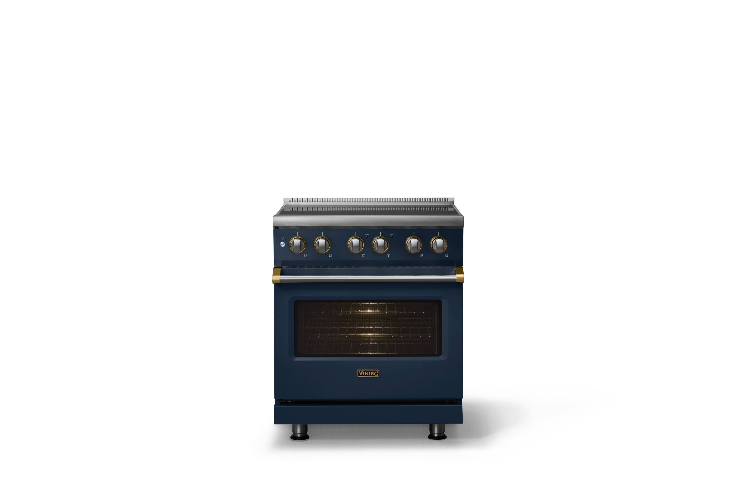Alt View 1. Viking - 30 in. Wide 4 Elements Pro 5 Series 4.7 Cu. Ft. Freestanding Induction Convection Range - Slate Blue w. Brushed Brass - Slate Blue.