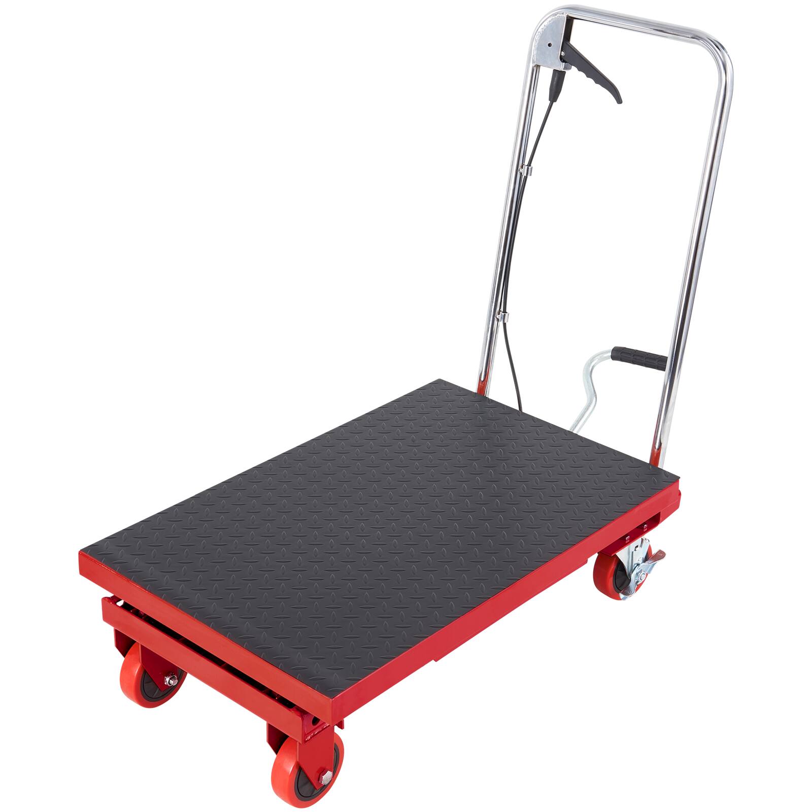 Alt View 5. VEVOR - Hydraulic Lift Table Cart, 500lbs Capacity 28.5" Lifting Height, Manual Single Scissor Lift Table with 4 Wheels - Red;Grey.