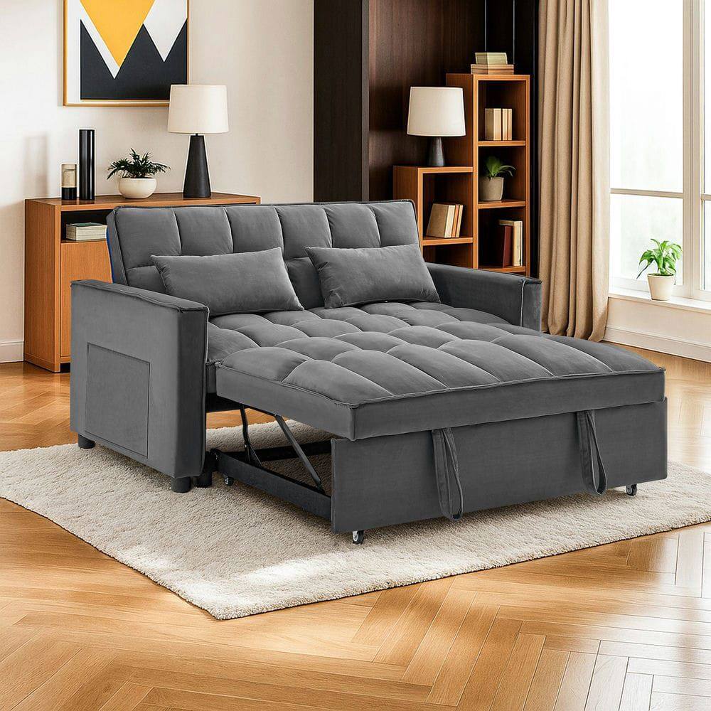 Alt View 7. Resenkos - 54 Inch Adjustable Sofa Bed with Adjustable Backrest, Dual Armrests and Side Storage Pocket for Living Room - Medium grey.