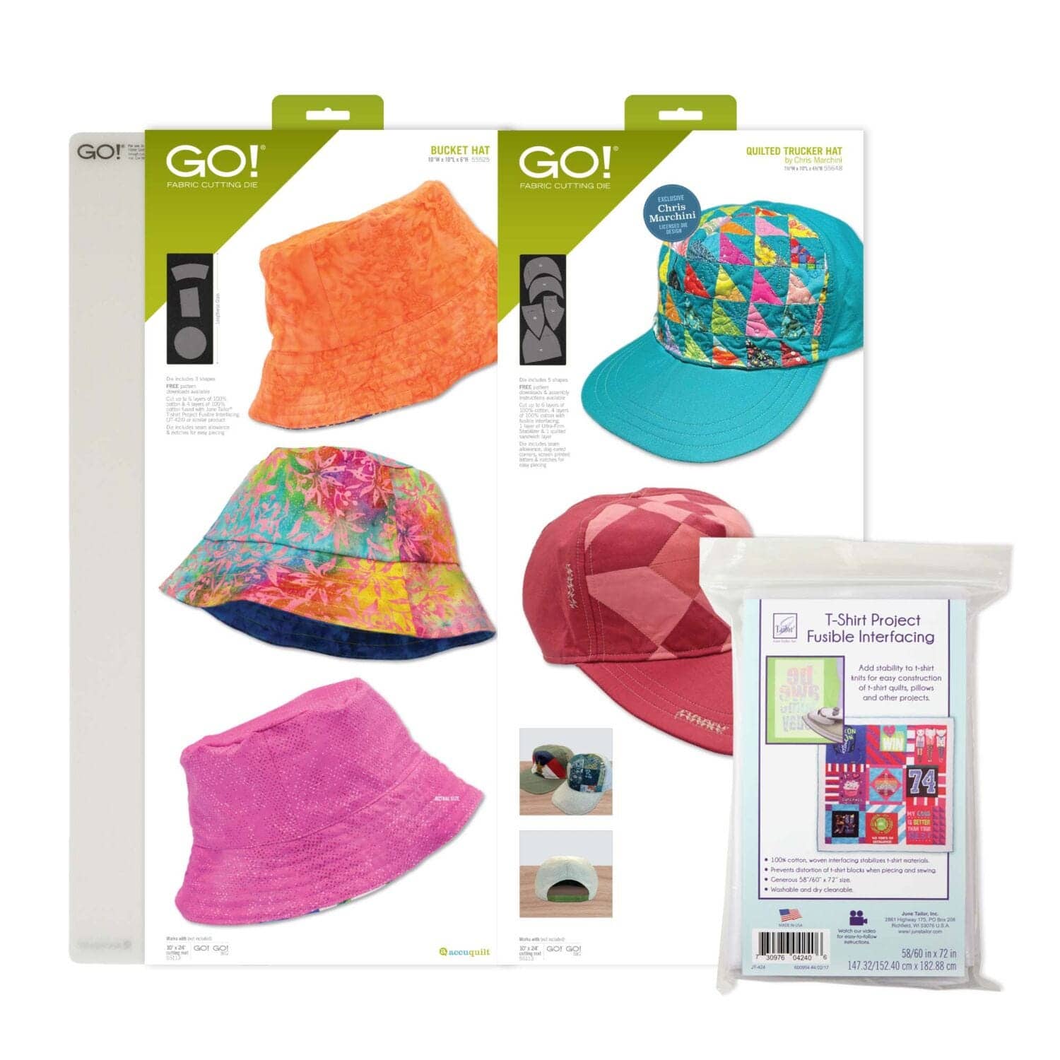AccuQuilt - GO! Hats Off Die Bundle with Free Cutting Mat – Quilting & Appliqué Die Set for Creative Projects - Multicolor