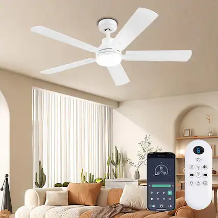 Front. Schertz - Modern Low Profile Ceiling Fan with Light, 8-Speed DC Reversible Motor, Remote & App Control, Quiet 35dB, 3CCT Dimmable.