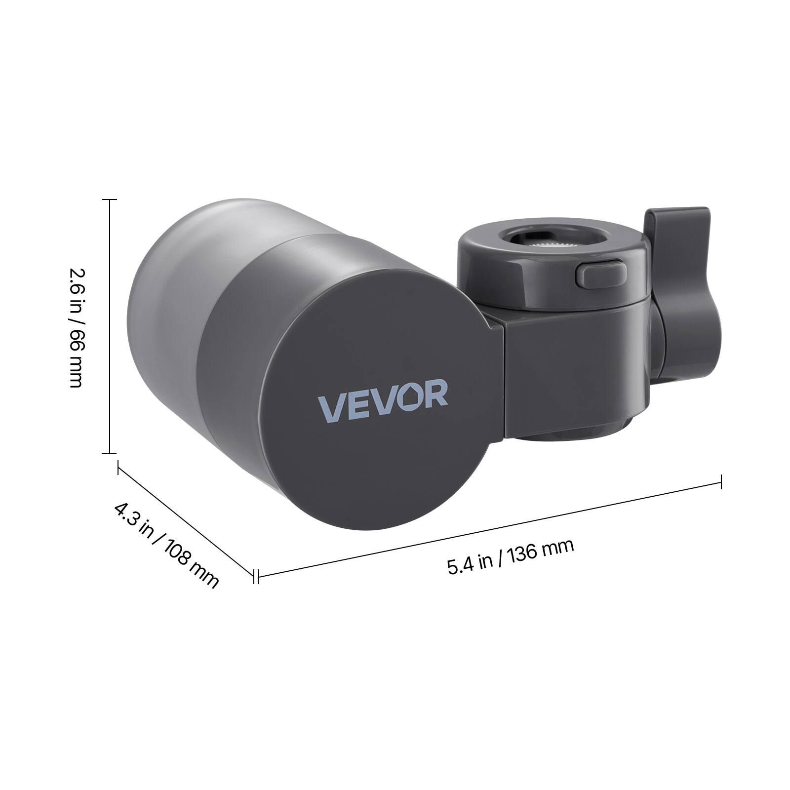 2.6 in / 66 mm, 4.3 in / 108 mm, 5.4 in / 136 mm