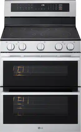 LG - 30-in 7.3 Cu. Ft. Freestanding Double Oven Elec True Convection Smart Range w/ 5 Elements, Air Fry and UltraHeat 3.2 kW - Stainless Steel