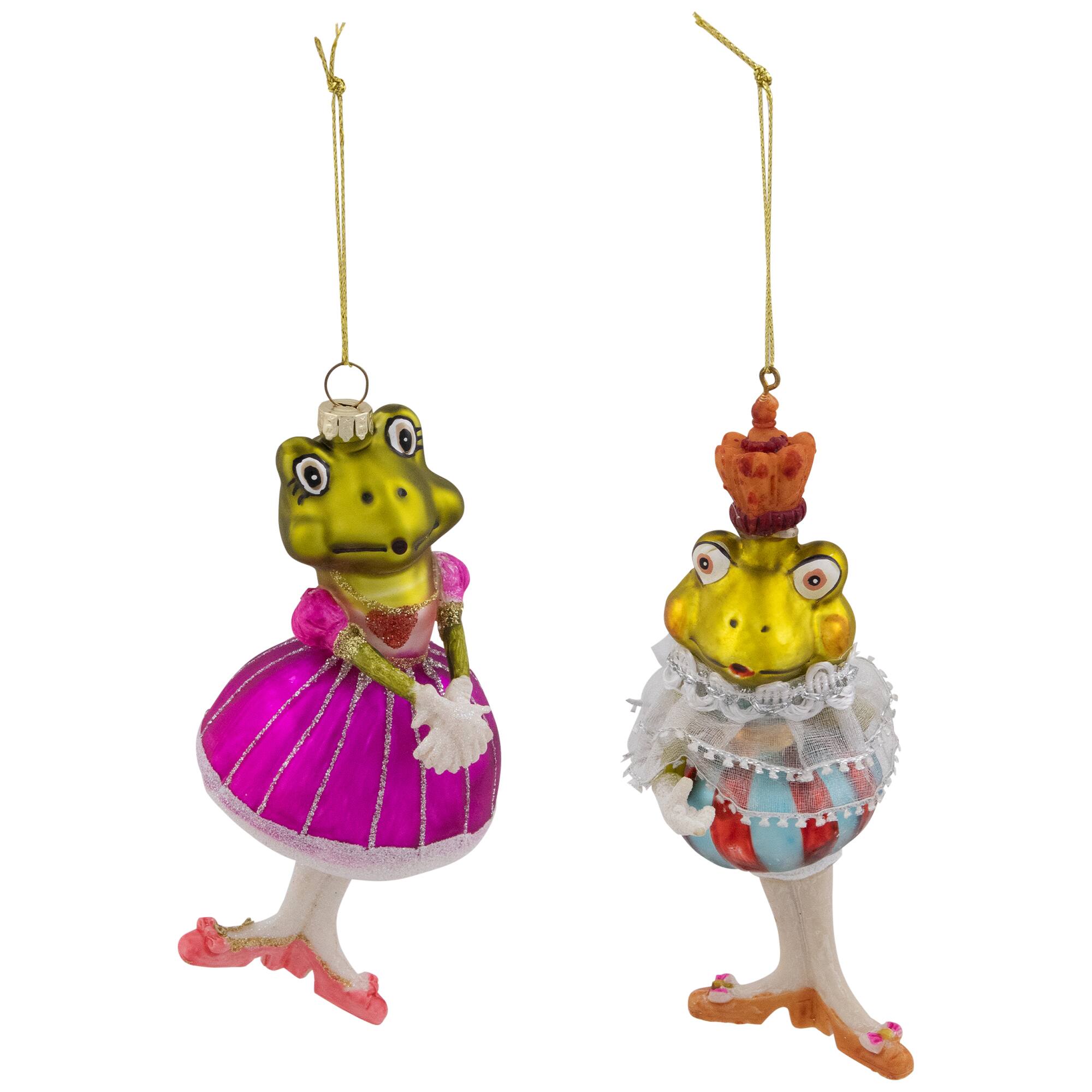 Alt View 1. Northlight - Royal Ballerina Frogs Glass Christmas Ornaments  - 6" - Multicolor - Set of 2 - Multi.