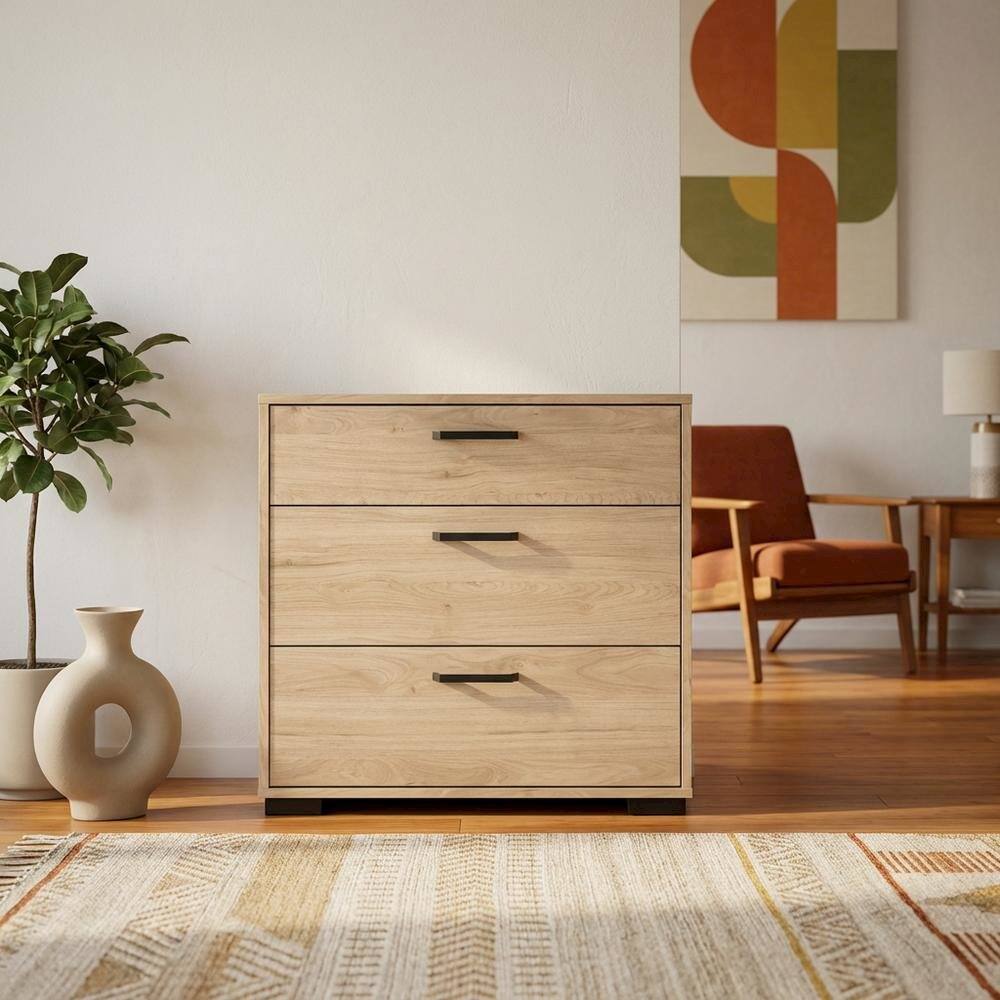 Alt View 1. FurniFact - Jackson Hickory 3-Drawer Chest - Jackson Hickory.