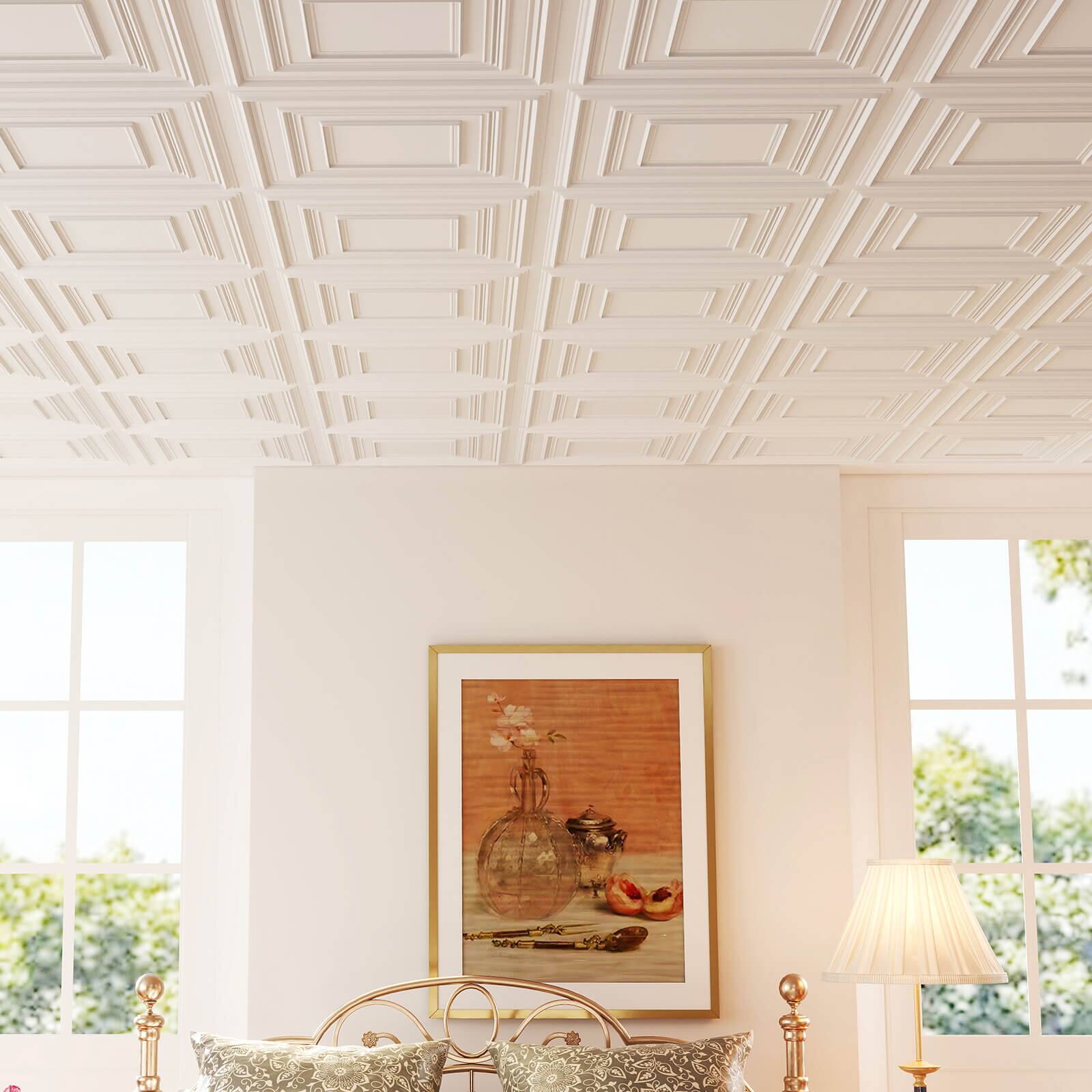 Alt View 1. Costway - Costway Drop Ceiling Tiles 2 ft x 2ft with 3DmPatterns, 12-Pack Tiles Up to 48 Sq.ft. - White.