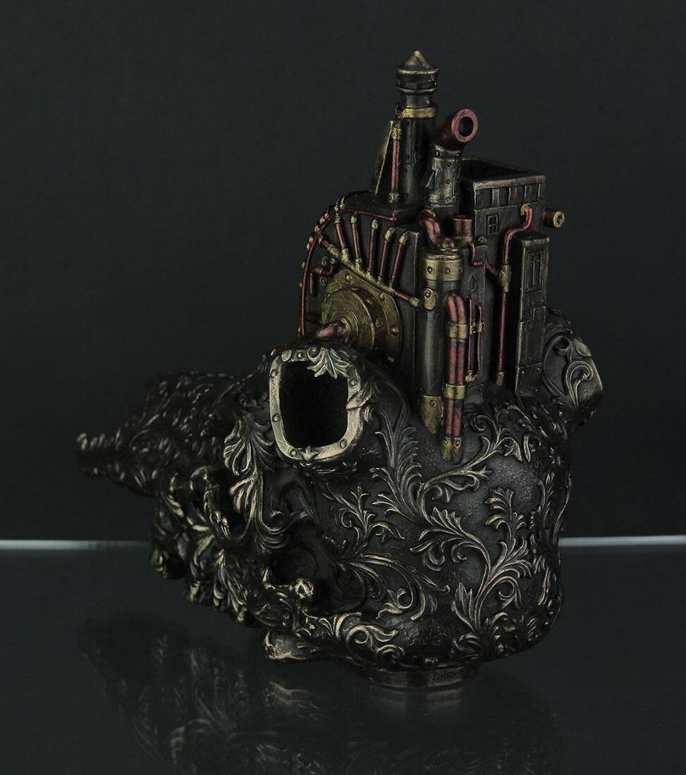 Alt View 2. Veronese Design - Antiqued Bronze Finish Steampunk Steer Skull Statue - Bronze.