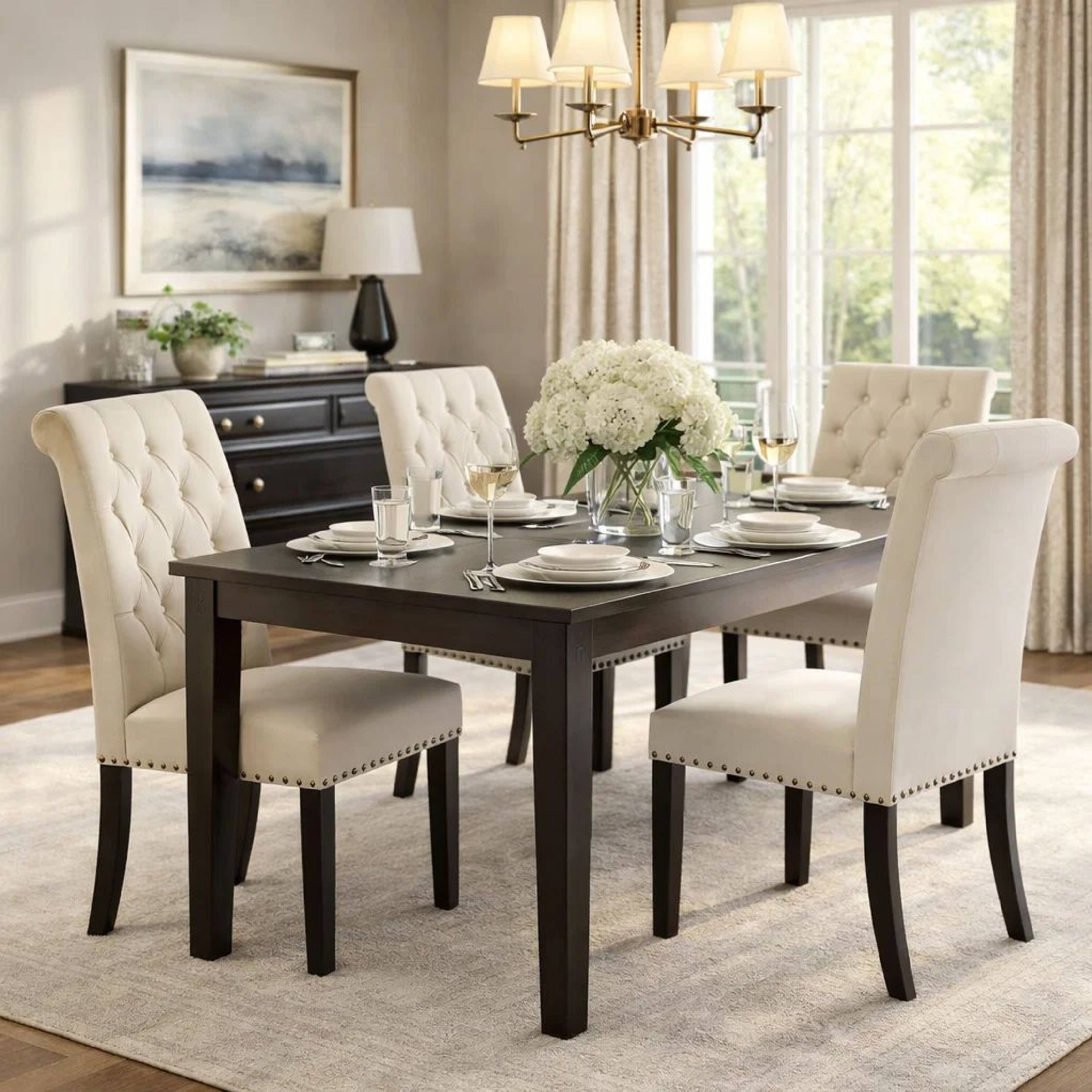 Alt View 4. Manhattan Lane - Ali 20 Inch Set of 2 Side Chairs, Light  Button Tufted Rolled Back - Gray, Brown.