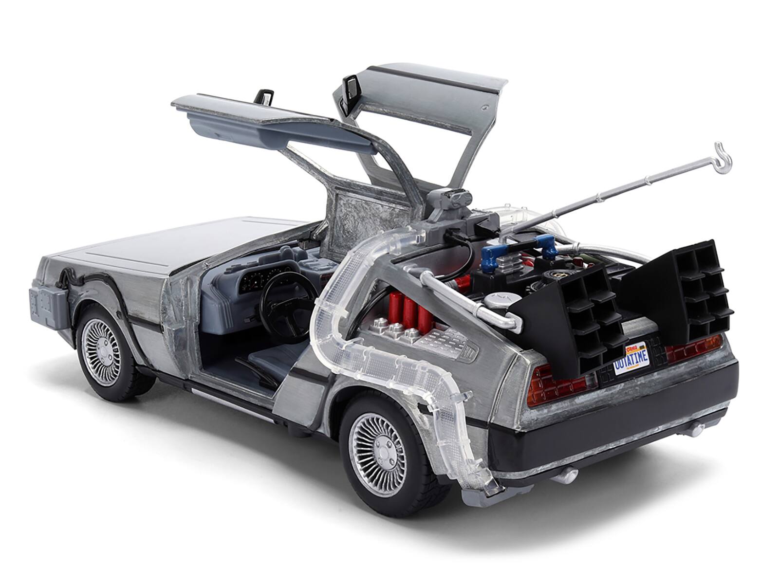 Back. Jada - DeLorean Brushed Metal Time Machine with Lights 1/24 "Back to the Future" 1985 40th Anniversary Hollywood Rides - Grey.