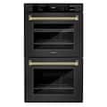 ZLINE - Autograph 30 in. True Convection Double Wall Oven in Black Steel with Gold Helix Handles (WADBZ-30-KG) - Black Stainless Steel