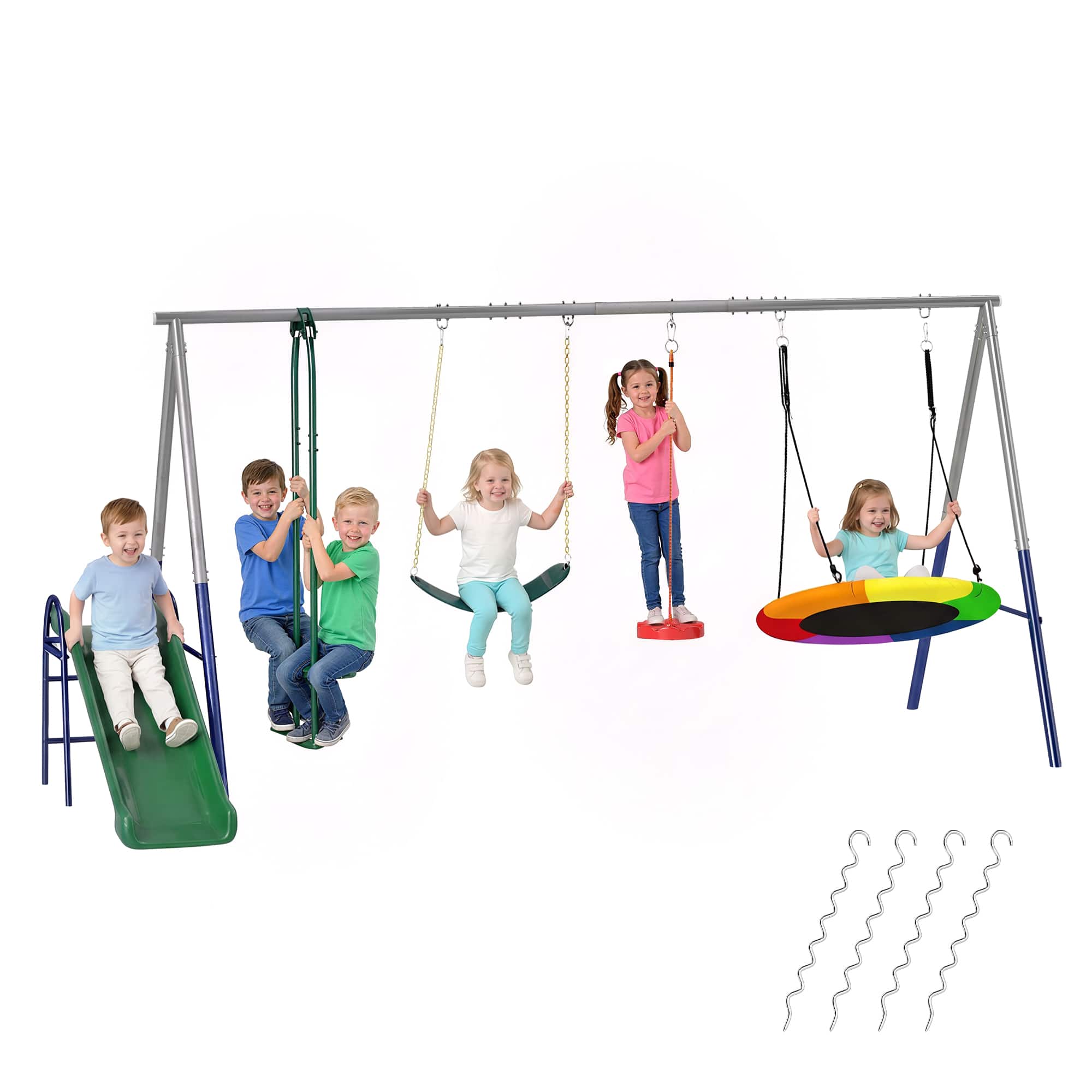 Qaba - 5-in-1 Kids Swing Set with Slide, Swings and Glider for Backyard, 770lbs Capacity, for Ages 3-8 - Mixed Color