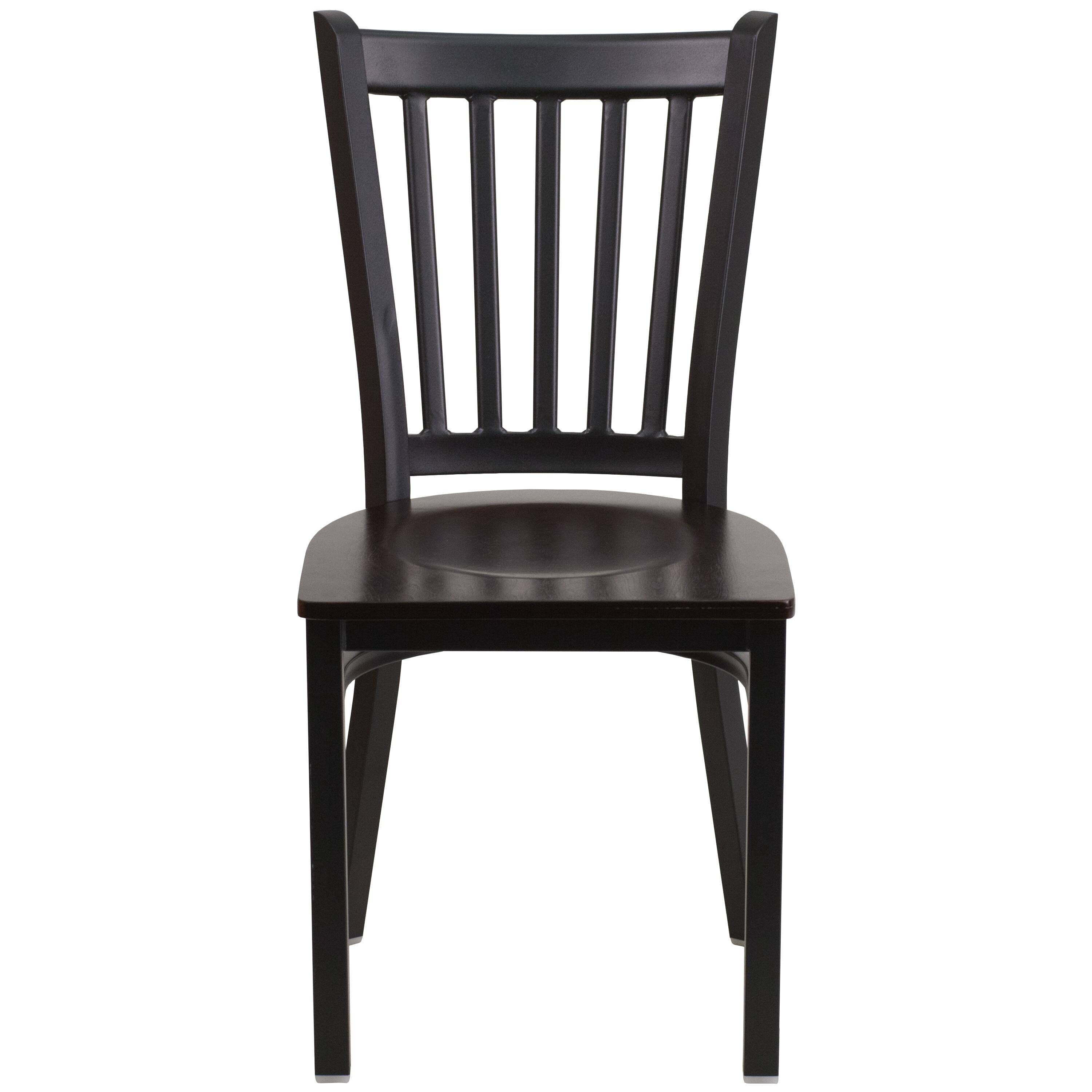 Alt View 7. Emma + Oliver - Vertical Back Metal Restaurant Dining Chair - Walnut Wood Seat/Black Metal Frame.