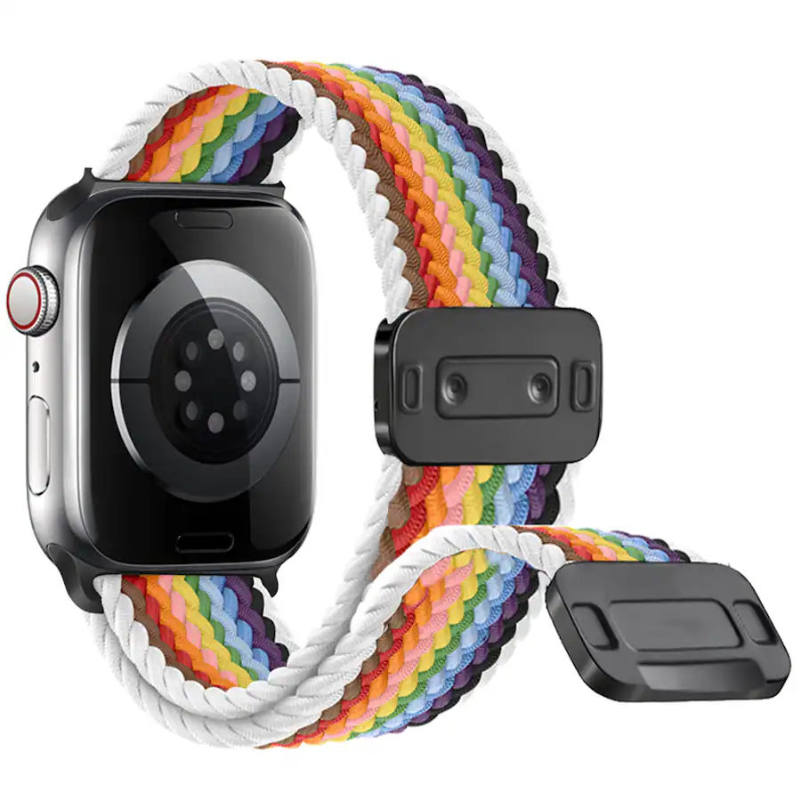 Apple Loop Band Waloo Braided Nylon Magnetic Loop Band For Apple Watch White Rainbow ...