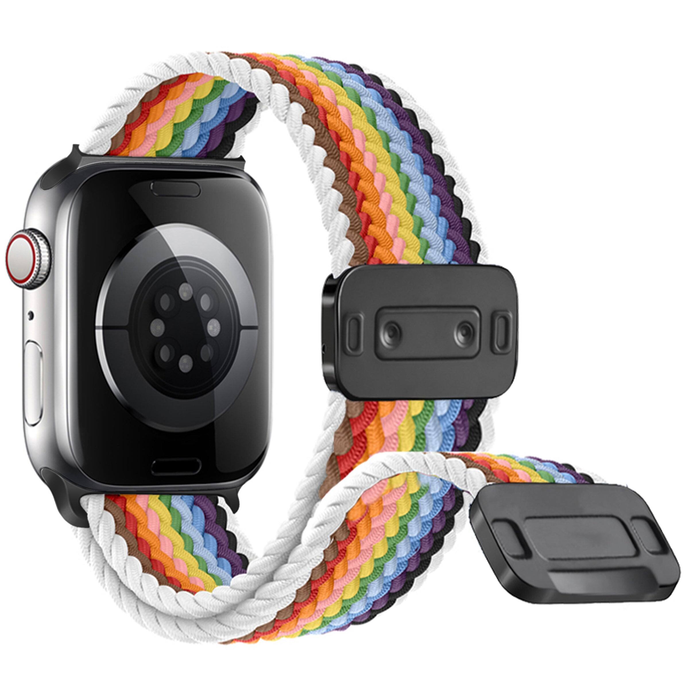 Waloo Braided Nylon Magnetic Loop Band For Apple Watch White Rainbow ...