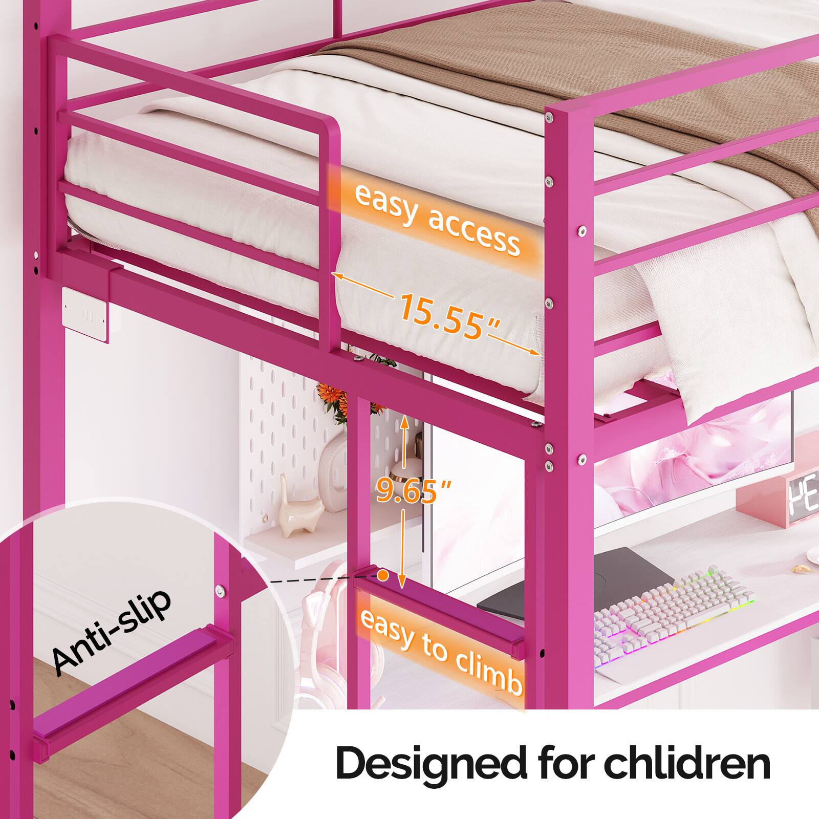 easy access  
15.55"  
Anti-slip  
9.65"  
easy to climb  
Designed for children