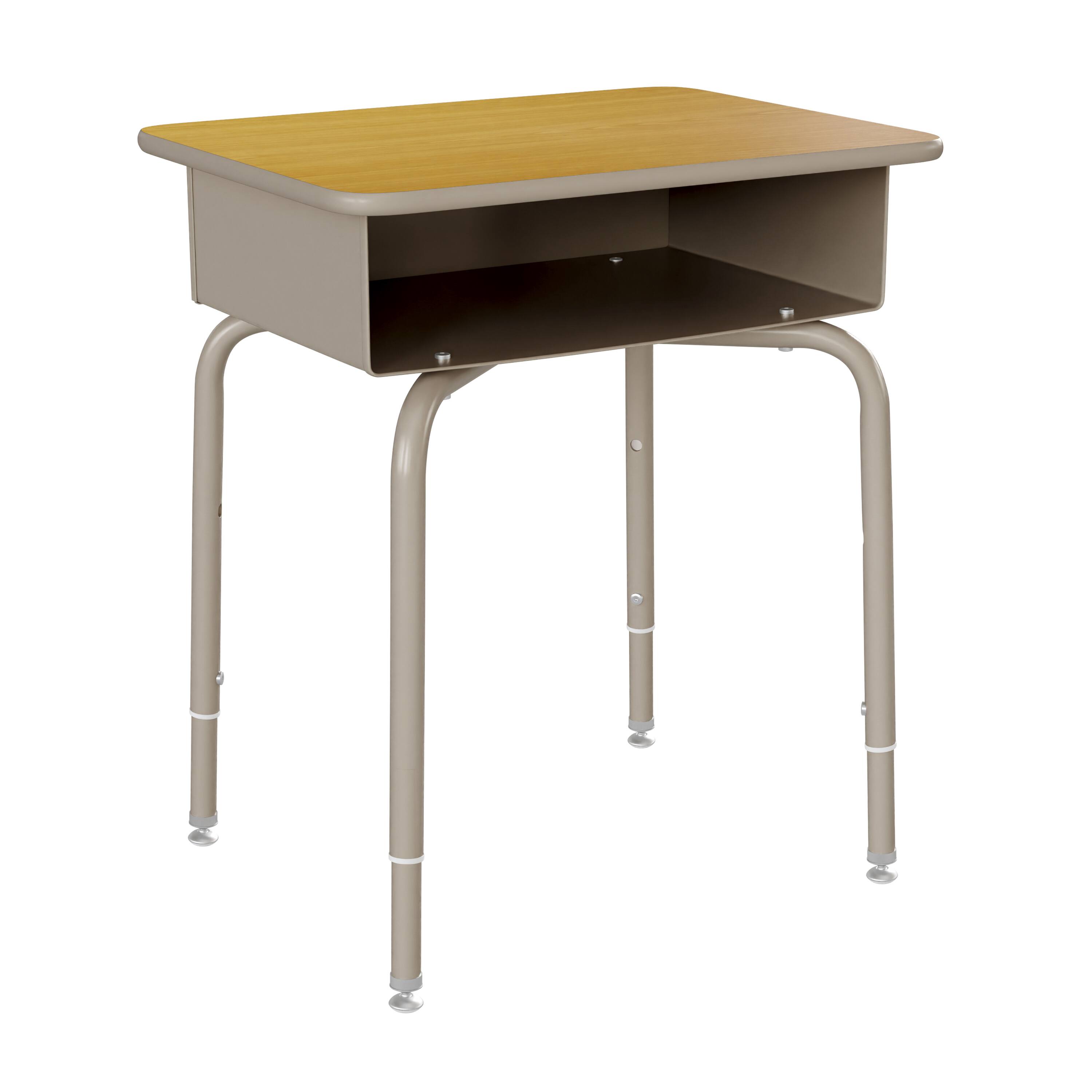 Alt View 7. Emma + Oliver - Jacobs Desk/Chair Set with Metal Open Front Storage Box, Desktop, Metal Frame and Stackable Flex Comfort Classroom Chair - Maple Top/Navy Chair.