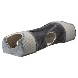 TRIXIE - Sisal & Plush 1-Level Cat Condos with Scratching Surface, Tunnel & Cat Toy - Gray