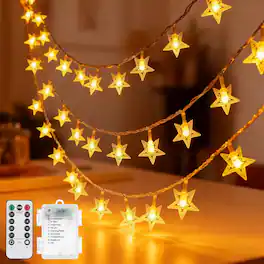FINEAK - 33ft 100 LED Star Fairy Lights - 8 Modes Battery Operated Waterproof Warm White