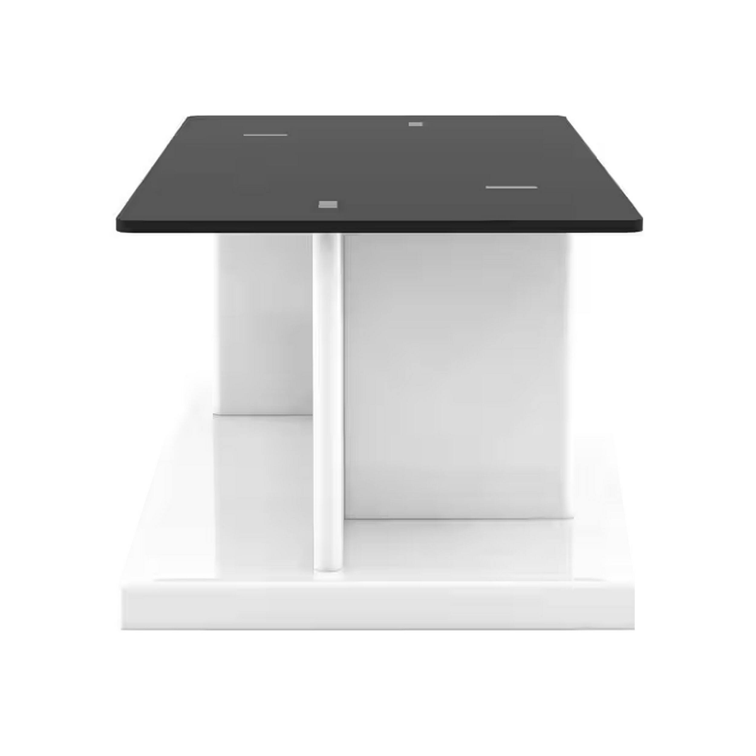 Alt View 3. Manhattan Lane - Liam 47 Inch Rectangular Coffee Table, White Wood, Pedestal Base, Glass Top - White, Black.