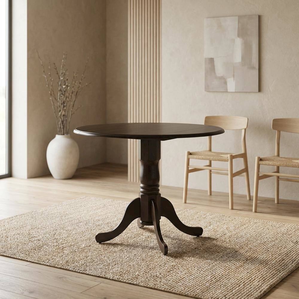 Alt View 2. FurniFact - Saddle Brown Drop Leaf Round Table - Espresso.