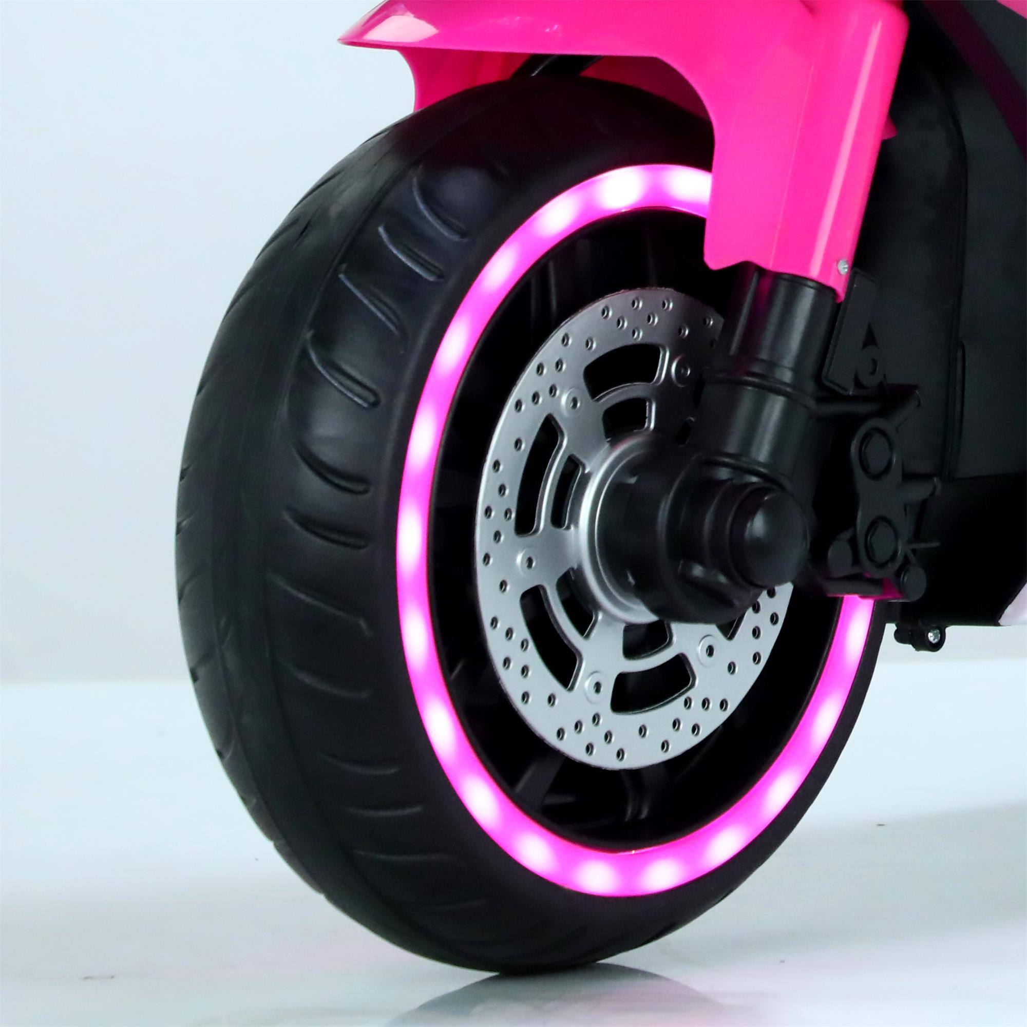 Alt View 5. Boyel Living - 3+ Kids 12V Pink Electric Motorcycle with Training Wheels Real Manual Throttle For Gift - Pink.