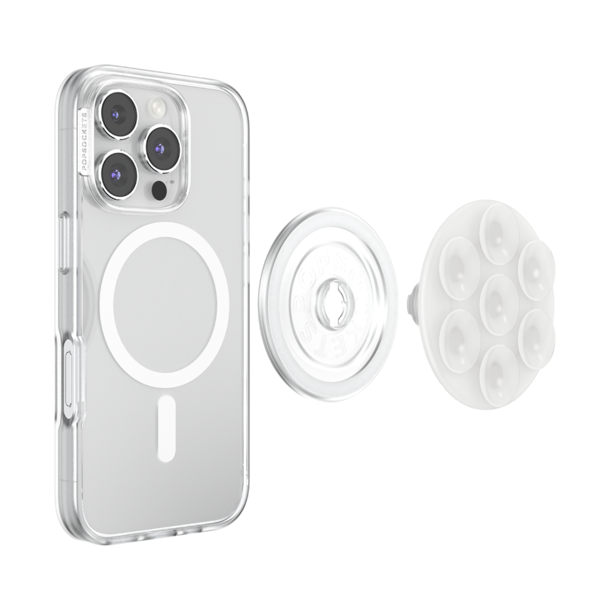 Left. PopSockets - MagSafe Suck-Up Universal Magnetic Suction Grip & Mount with Adapter Ring for Cell Phones - Clear.
