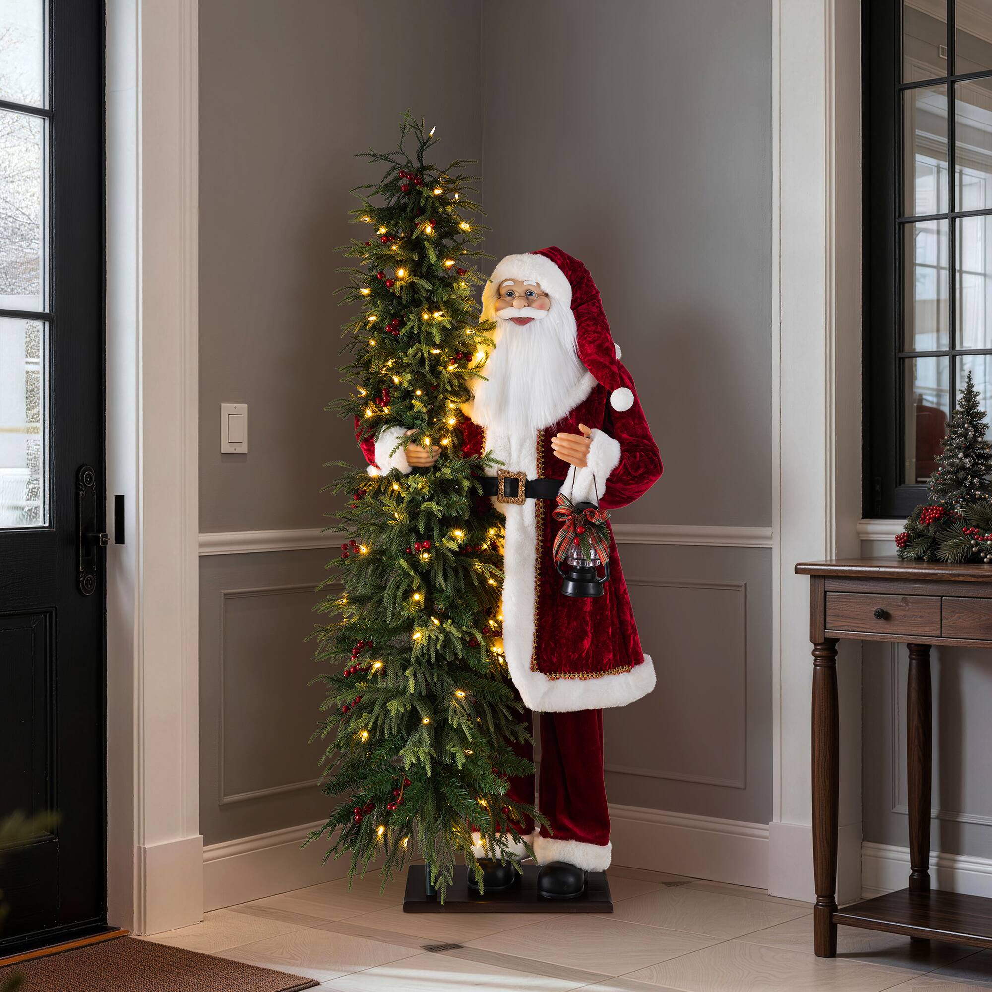 Alt View 5. Glitzhome - 4FT Oversized Traditional Santa with 5FT Lighted Greenery PE Dripping Christmas Tree - Multi-Colored.