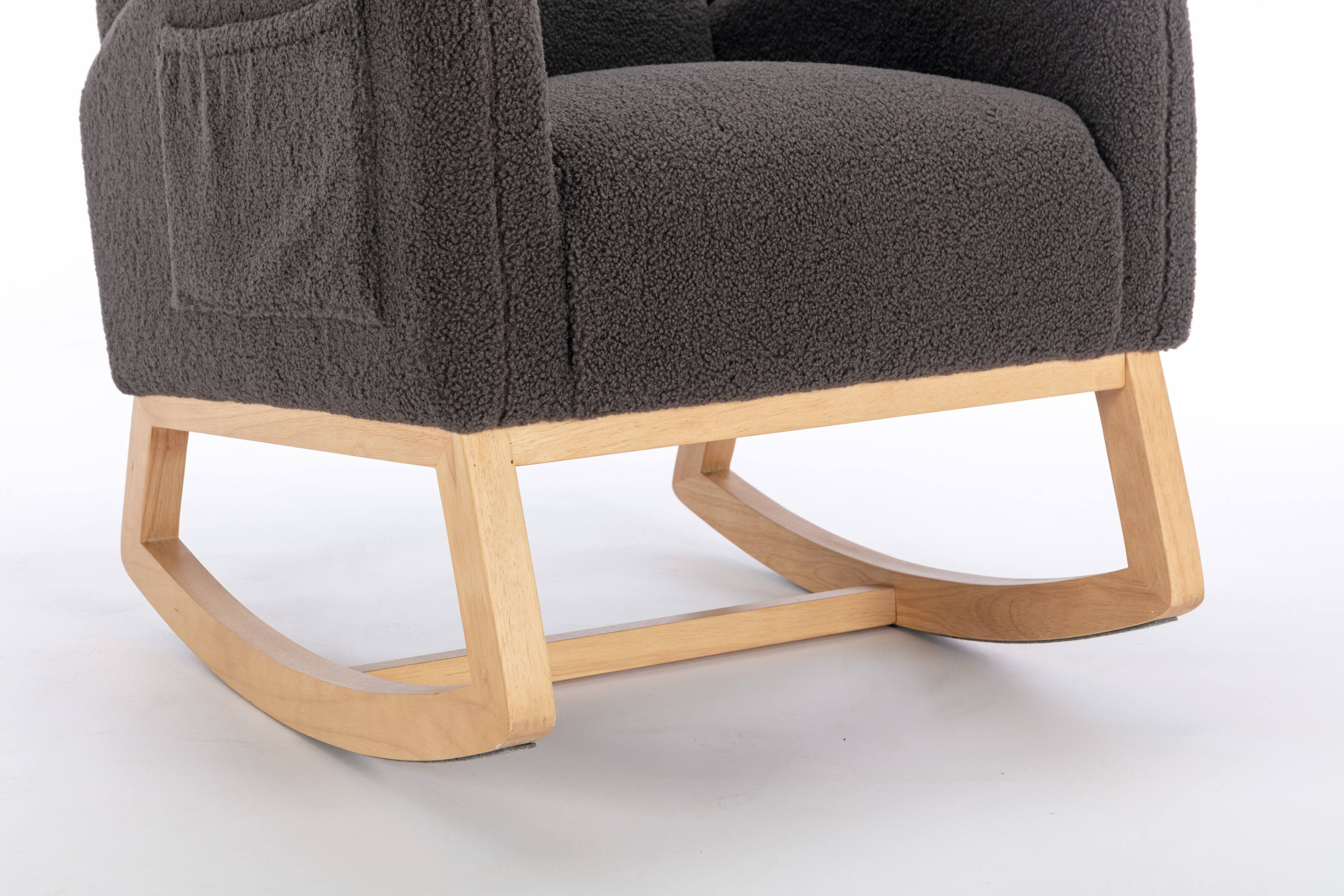 Back. Anysun - Teddy Fabric Rocking Chair With Packet Wood Legs - Dark Gray .