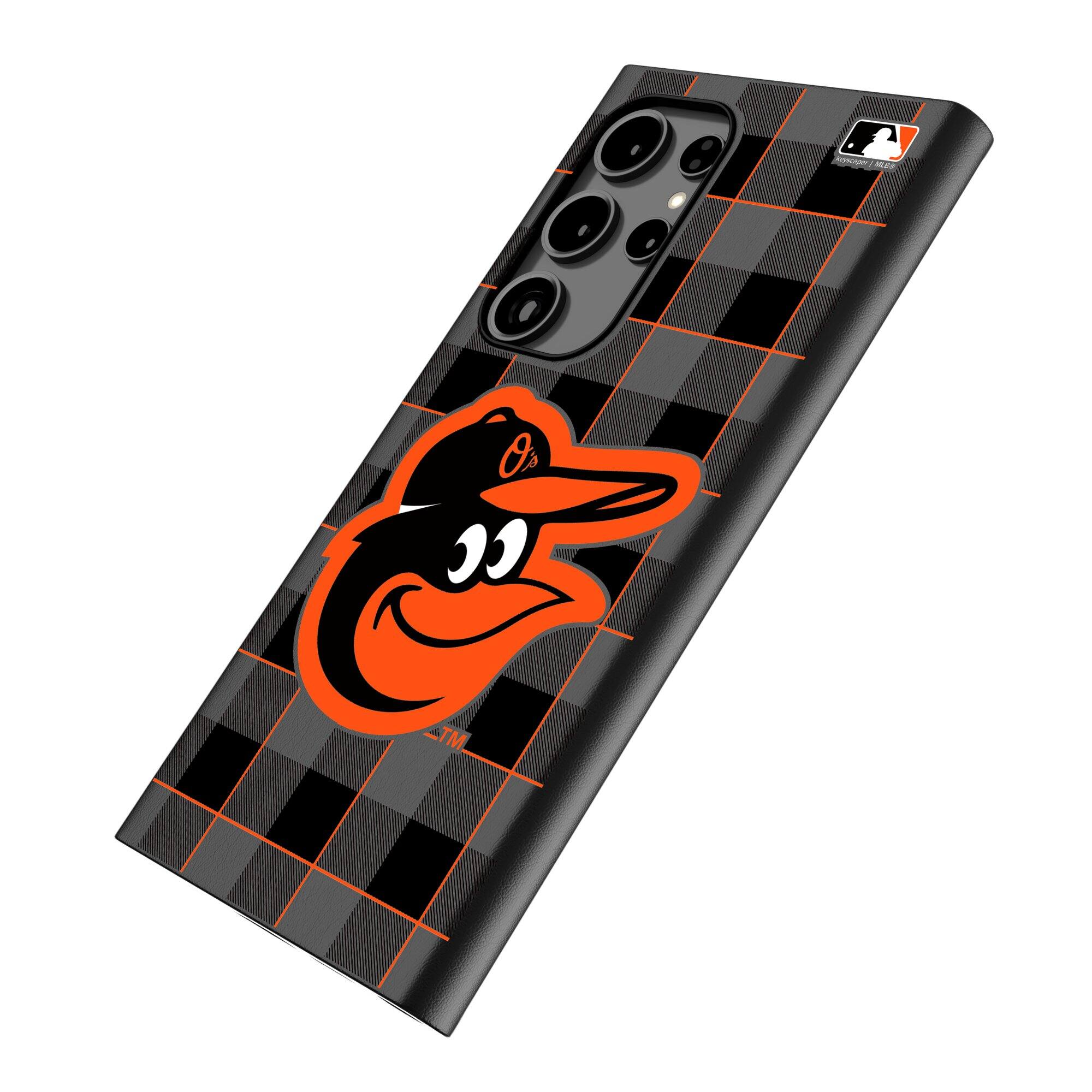 Alt View 1. Keyscaper - Baltimore Orioles Plaid Galaxy Magnetic Bump Case - S25 - Black.
