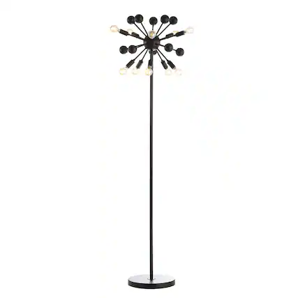 Front. Jonathan Y - Orbit 10-Light 63" Modern Sputnik Metal LED Floor Lamp, Black - Black.