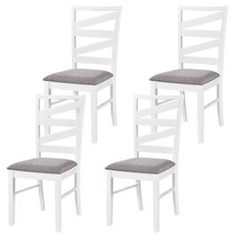 Gymax - Dining Chairs Set of 4 w/ Tall Backrests Linen Fabric Upholstered Seats Gray - White
