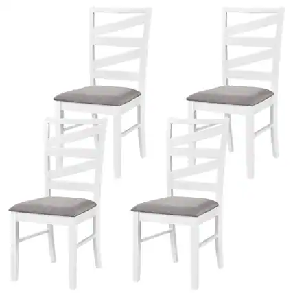 Front. Gymax - Gymax Dining Chairs Set of 4 w/ Tall Backrests Linen Fabric Upholstered Seats White & Gray - White.