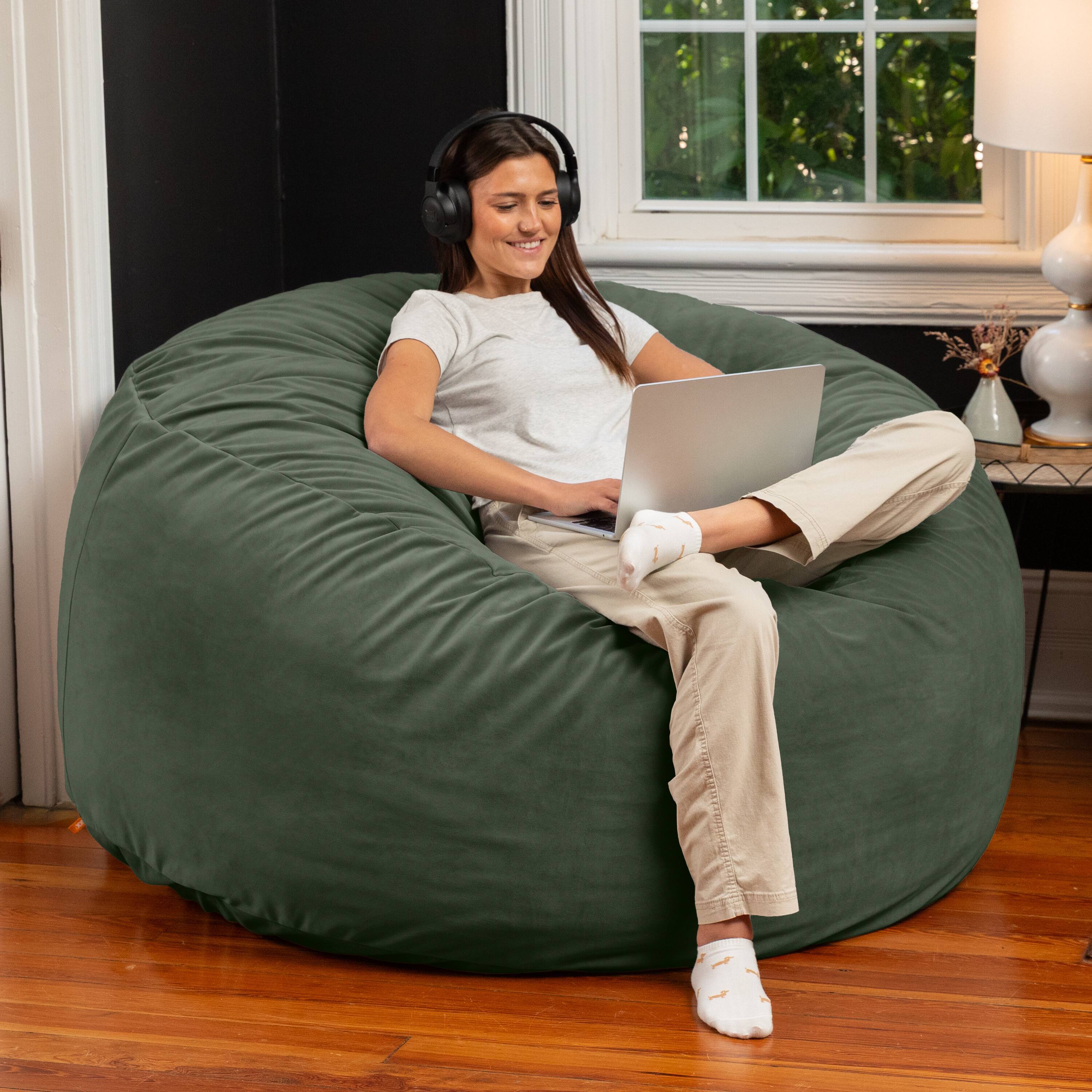 Back. Jaxx - Jaxx 5 Foot Saxx - Large Round Bean Bag Chair for Adults - Lush Velvet Green - Lush Velvet Green.