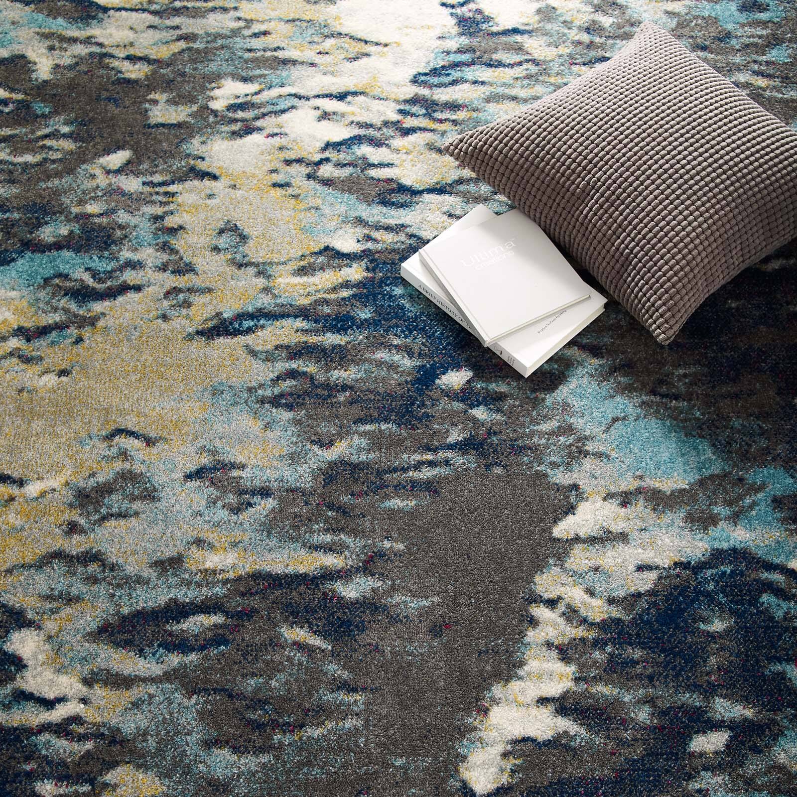 Left. Modway - Entourage Foliage Contemporary Modern Abstract Area Rug - Blue Tan Gray.