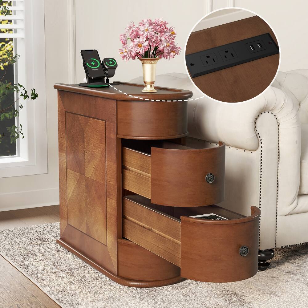 Front. Loheer - Loheer End Table with Charging Station Sofa Side Table Walnut - Walnut.