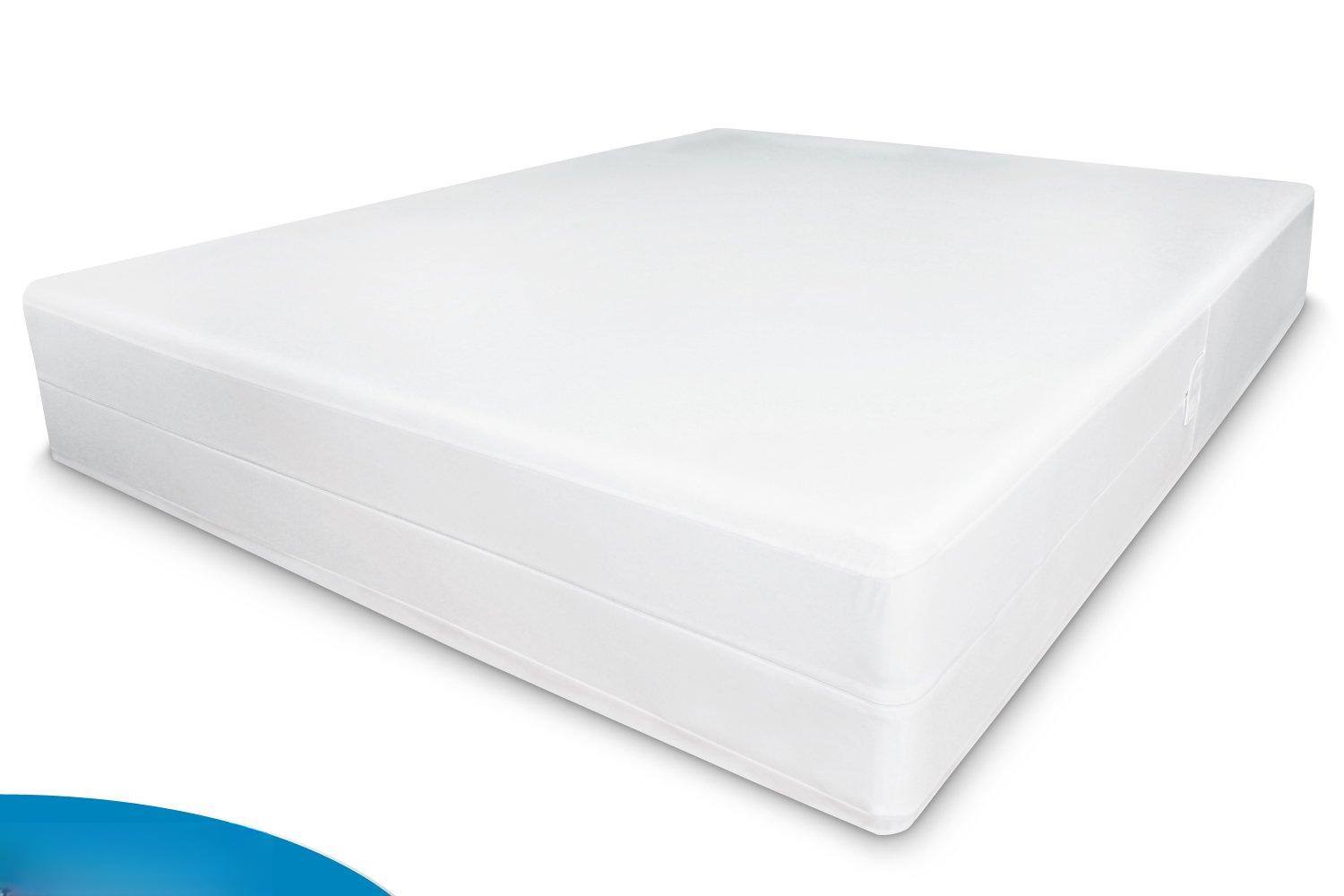 Back. Comfort Essence - Queen Size Sureguard Box Spring Encasement - Waterproof Bed Proof Zippered Six-sided Cover - Full XL.