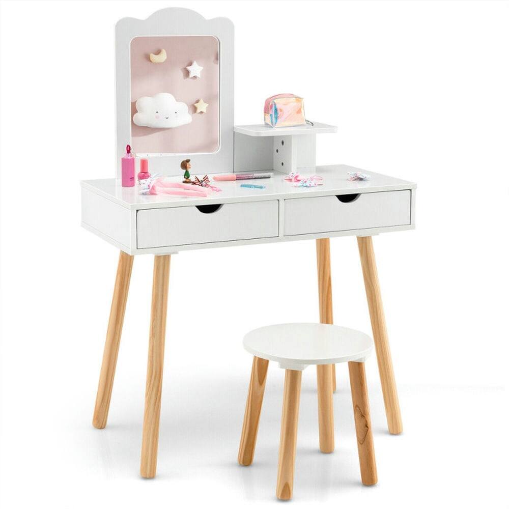 Alt View 2. Kadyn - Kid Vanity Table Chair Set with Mirror and 2 Large Storage Drawers-White, Kids Makeup Vanity for Girls Kids - White.