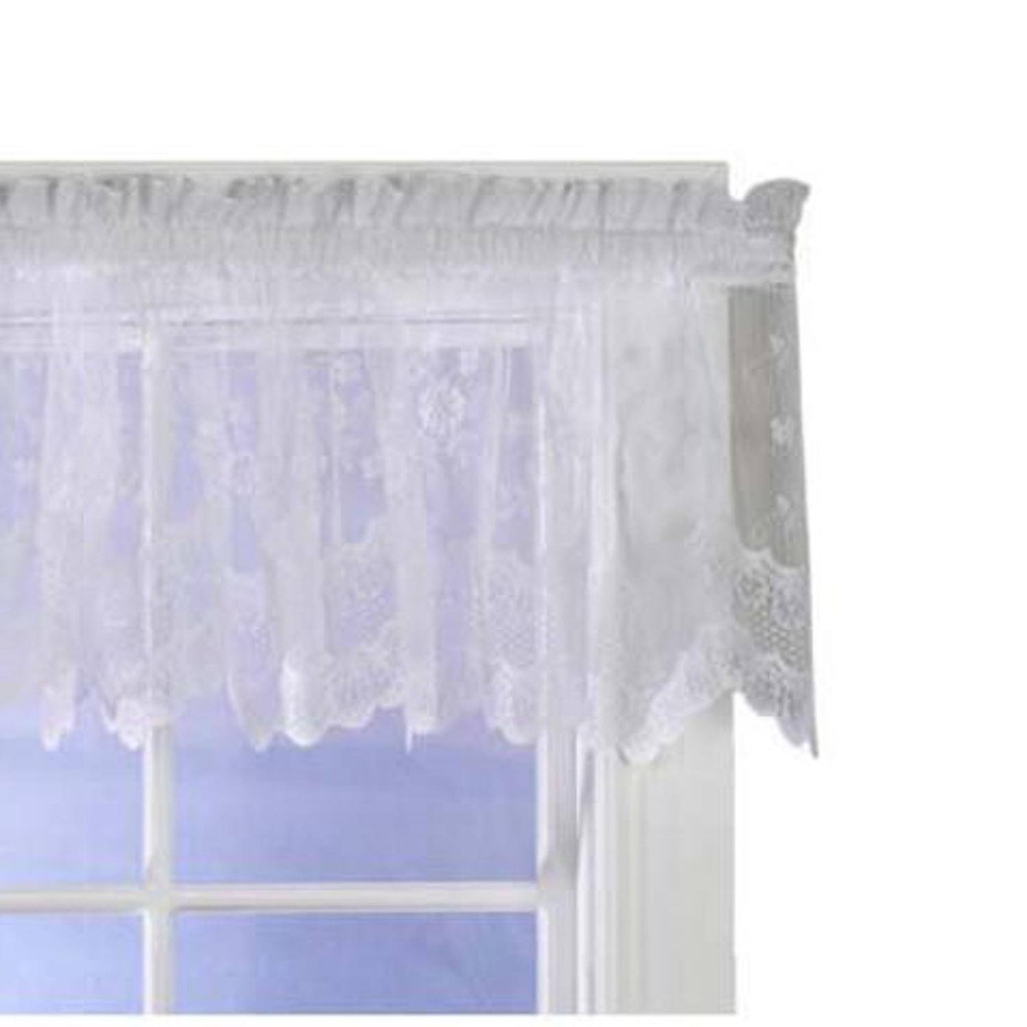 Angle. Commonwealth Home Fashions - Commonwealth Habitat Mona Lisa Jacquard Scalloped Lace Tailored Valance - 56x15" - White - White.
